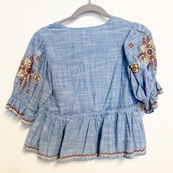 Free People Tallulah Embroidered Blue Babydoll Top Size XS - Picture 5 of 5